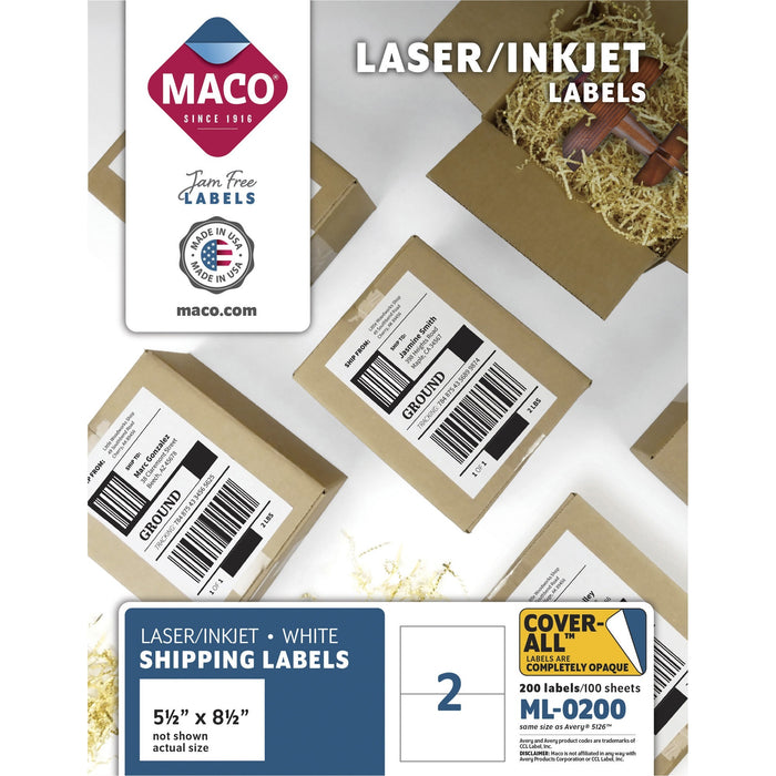 MACO White Laser/Ink Jet Internet Shipping Label - MACML0200