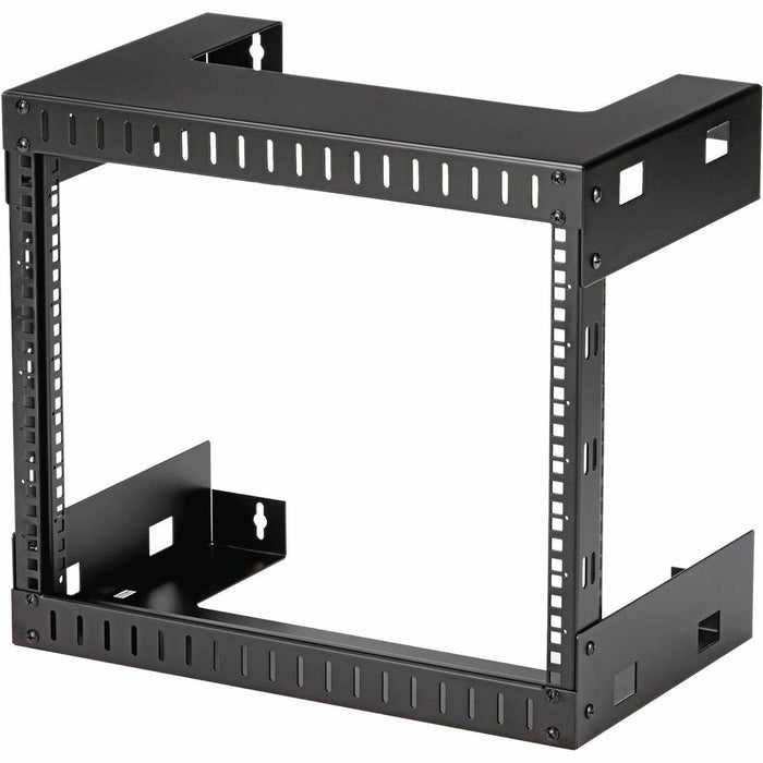 StarTech.com 8U 19" Wall Mount Network Rack, 12" Deep 2 Post Open Frame Server Room Rack for Data/AV/IT/Computer Equipment/Patch Panel with Cage Nuts & Screws 135lb Weight Capacity, Black - STCRK812WALLO