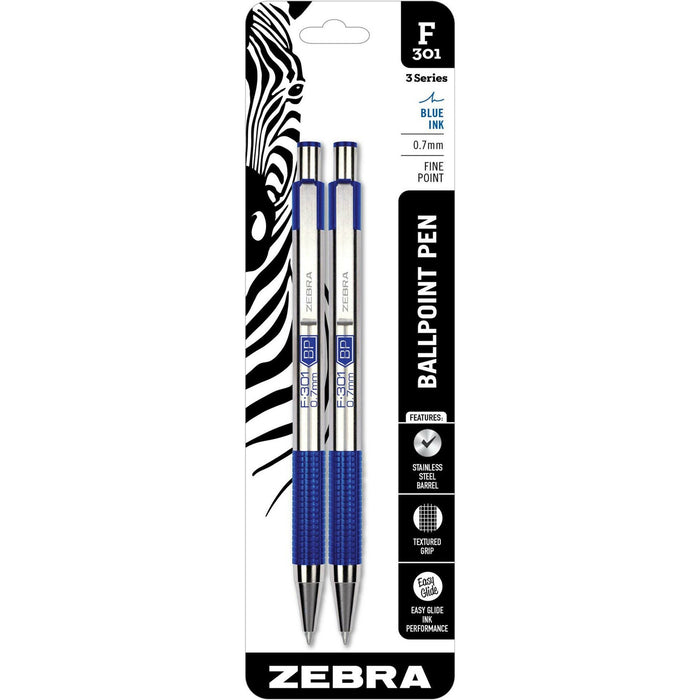 Zebra Pen F-301 Stainless Steel Ballpoint Pens - ZEB27122