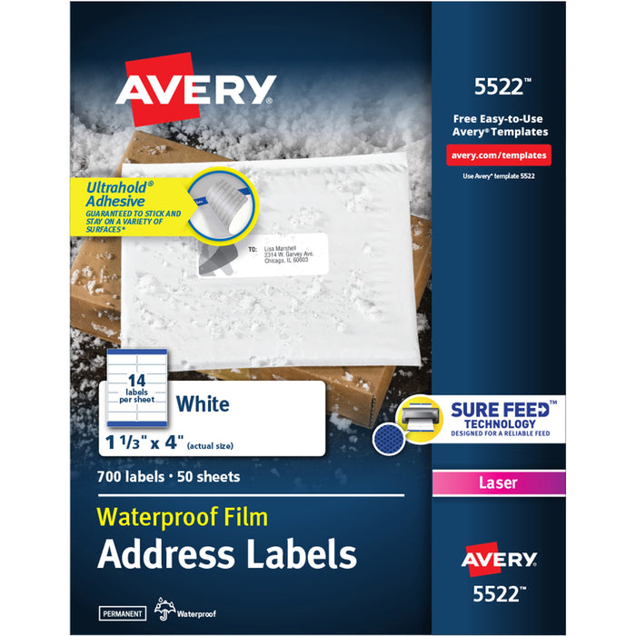 Avery&reg; 1-1/3" x 4" Labels, Ultrahold, 700 Labels (5522) - AVE5522