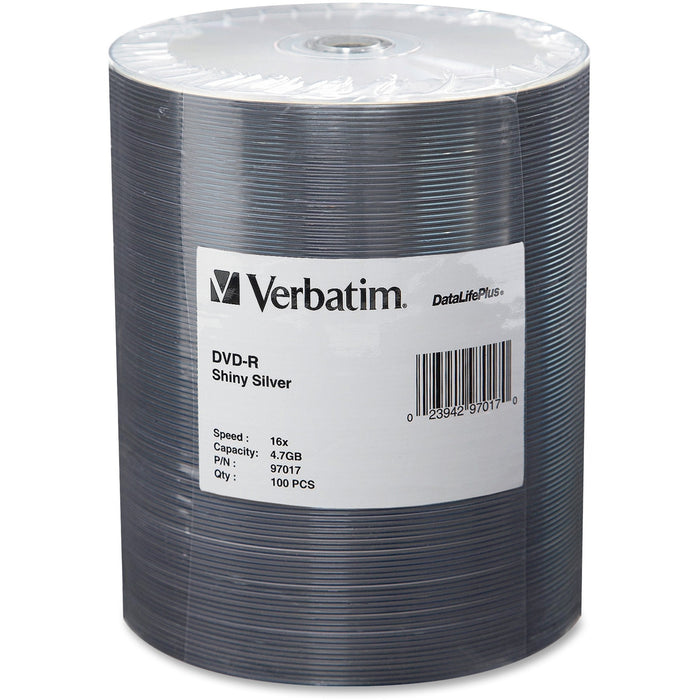 Verbatim DataLifePlus 97017 DVD Recordable Media - DVD-R - 16x - 4.70 GB - 100 Pack Wrap - VER97017