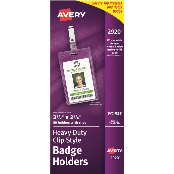 Avery&reg; Heavy-Duty Secure Top Clip-Style Badge Holders - AVE2920