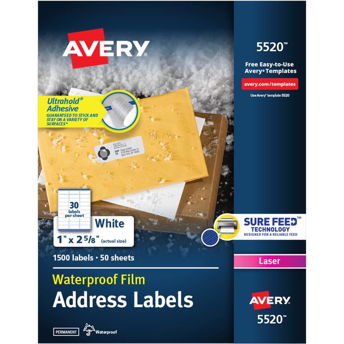 Avery&reg; 1" x 2-5/8" Labels, Ultrahold, 1,500 Labels (5520) - AVE5520
