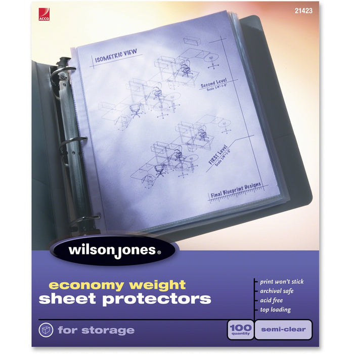 Wilson Jones Economy Weight Top-Loading Sheet Protectors - WLJ21423