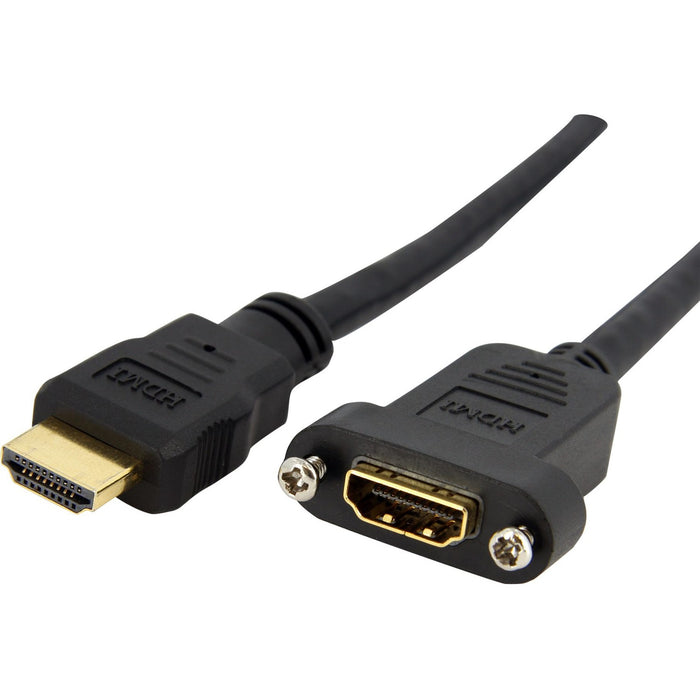 StarTech.com 3ft HDMI Female to Male Adapter, 4K High Speed Panel Mount HDMI Cable, HDMI Female to Male, HDMI Panel Mount Connector Cable - STCHDMIPNLFM3