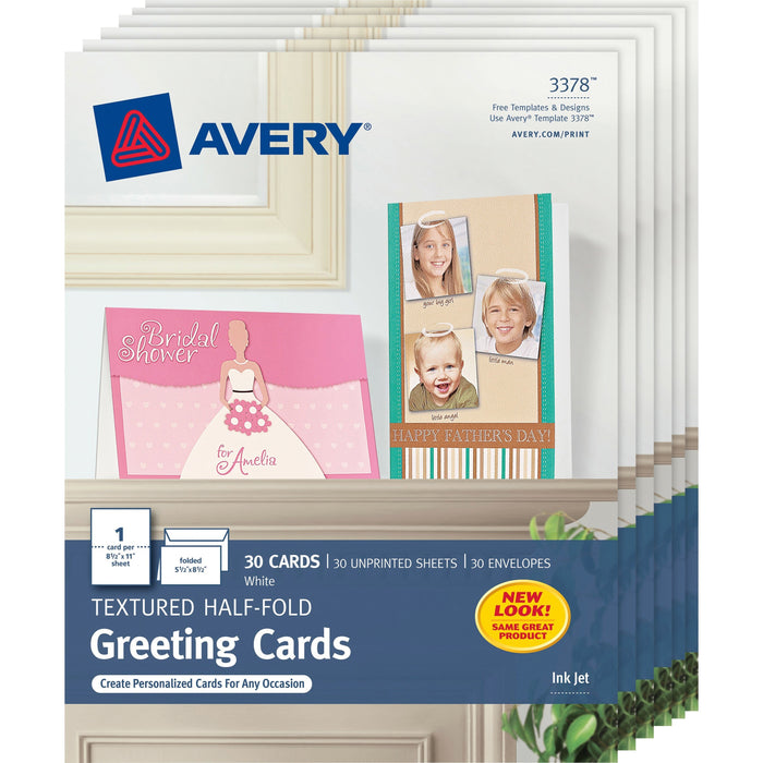 Avery&reg; Half-Fold Greeting Cards, Textured, Uncoated, 5-1/2" x 8-1/2" , 30 Cards (3378) - AVE03378