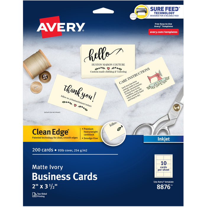 Avery&reg; Clean Edge Business Cards, 2" x 3.5" , Ivory, 200 (08876) - AVE08876