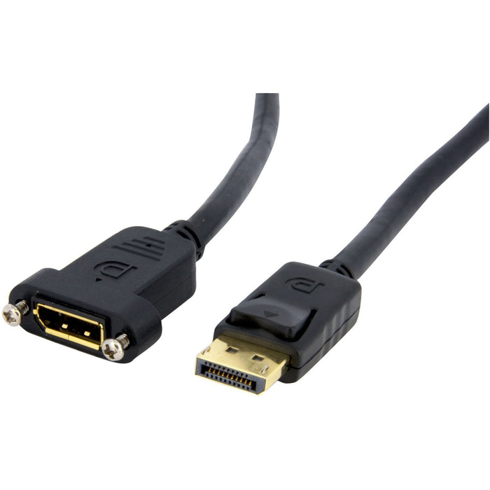 StarTech.com 3ft (1m) Panel Mount DisplayPort Cable, 4K x 2K Video, DisplayPort 1.2 Extension Cable Male to Female, DP Extender Cord - STCDPPNLFM3