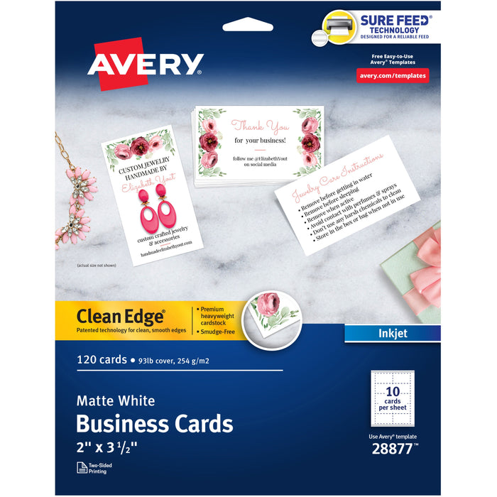 Avery&reg; Clean Edge Business Cards, 2" x 3.5" , White, 120 (28877) - AVE28877