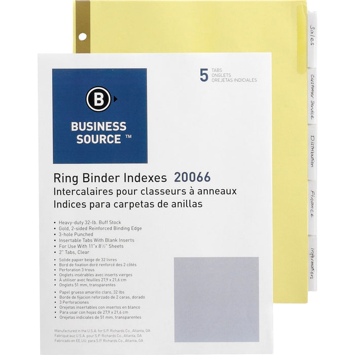 Business Source Insertable 5-Tab Ring Binder Indexes - BSN20066