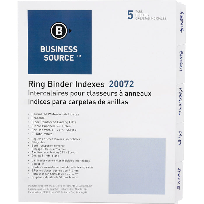 Business Source 3-Ring 5-Tab Erasable Tab Indexes - BSN20072