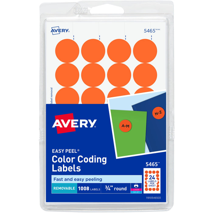 Avery&reg; Color-Coding Labels, Removable Adhesive, 3/4" Diameter, 1,008 Labels - AVE05465