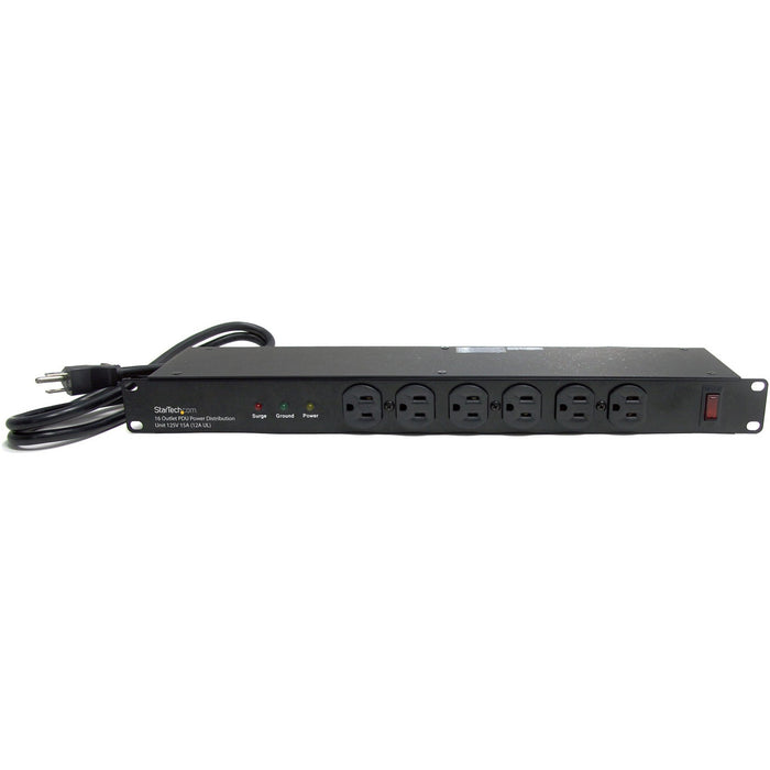 StarTech.com Rackmount PDU with 16 Outlets and Surge Protection - 19in Power Distribution Unit - 1U - STCRKPW161915