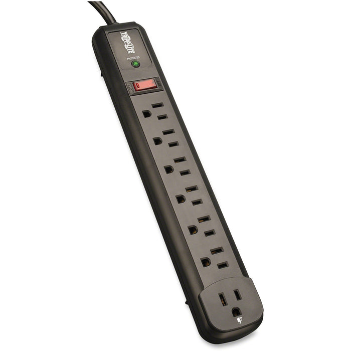 Tripp Lite Surge Protector Power Strip TL P74 RB 120V Right Angle 7 Outlet Black - TRPTLP74RB
