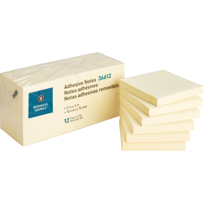 Business Source Yellow Repositionable Adhesive Notes - BSN36612