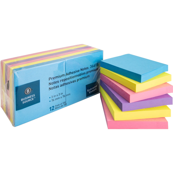 Business Source 3x3 Extreme Colors Adhesive Notes - BSN36615