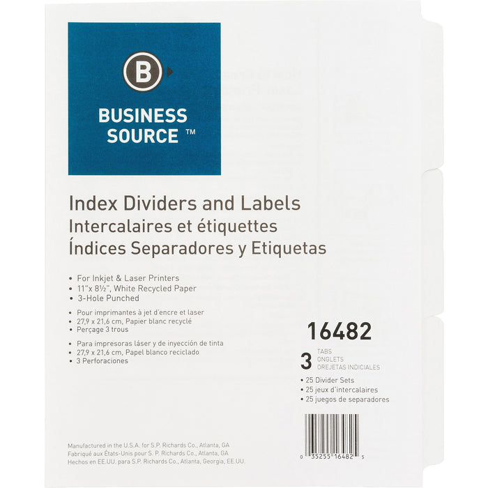 Business Source 3-Hole Punched Laser Index Tabs - BSN16482