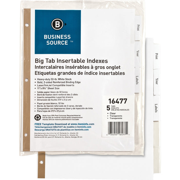 Business Source Tear-resistant Clear Tab Index Dividers - BSN16477
