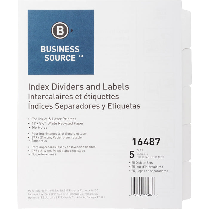 Business Source Un-punched Index Dividers Set - BSN16487
