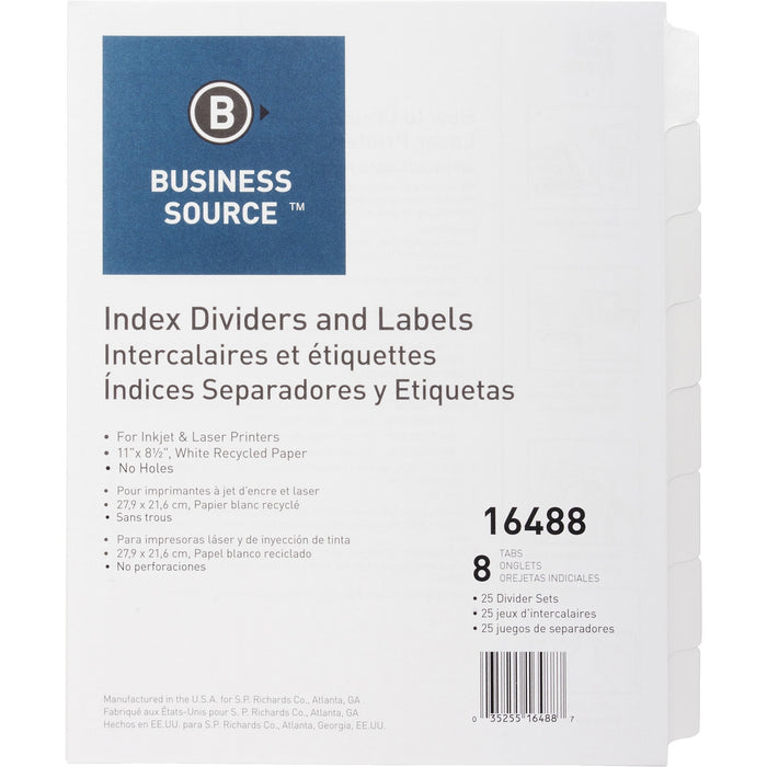 Business Source Unpunched Index Dividers Set - BSN16488