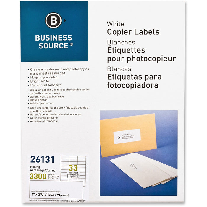 Business Source Bright White Copier Labels - BSN26131