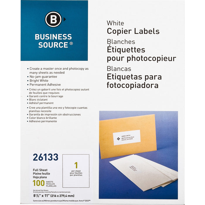 Business Source 8-1/2"x11" Copier Labels - BSN26133