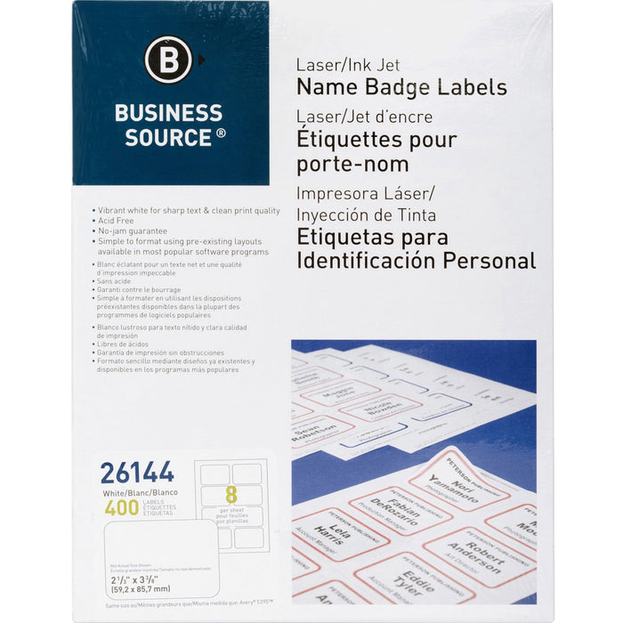 Business Source Laser/Inkjet Name Badge Labels - BSN26144