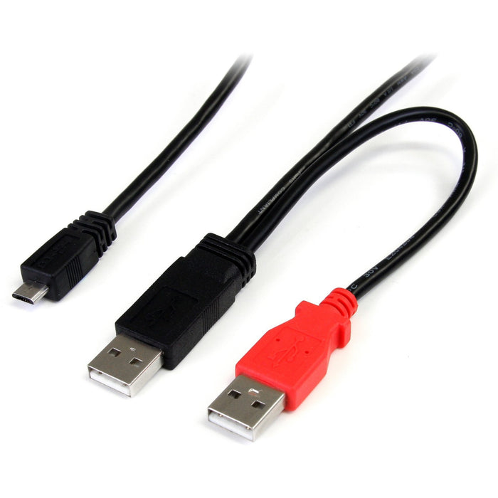 StarTech.com 1 ft USB Y Cable for External Hard Drive - Dual USB A to Micro B - STCUSB2HAUBY1