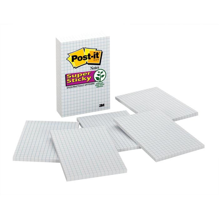 Post-it Grid-Lined Notes, 4 in x 6 in, White with Blue Grid - MMM660SSGRID