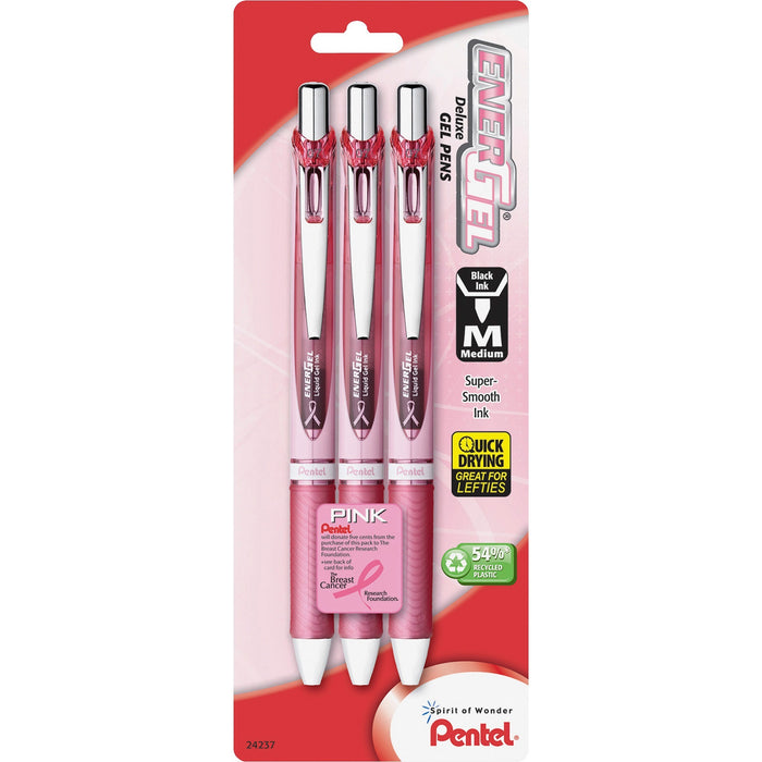 Pentel EnerGel Pink BCA Ribbon RTX Liquid Gel Pens - PENBL77PBP3ABC