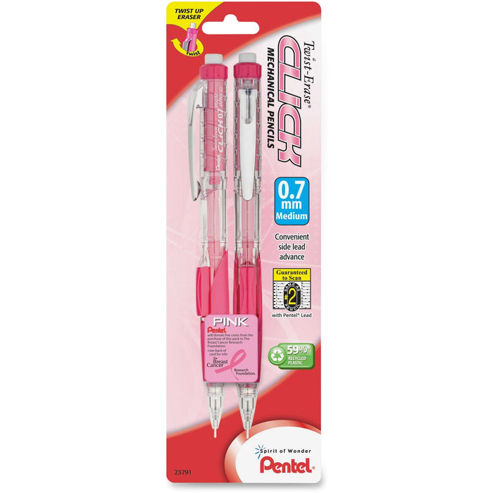 Pentel Twist Erase Pink Click Mechanical Pencils - PENPD277TBP2PBC