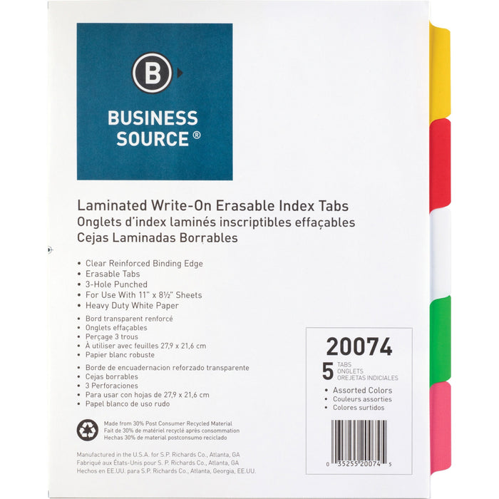 Business Source Laminated Write-On Tab Indexes - BSN20074