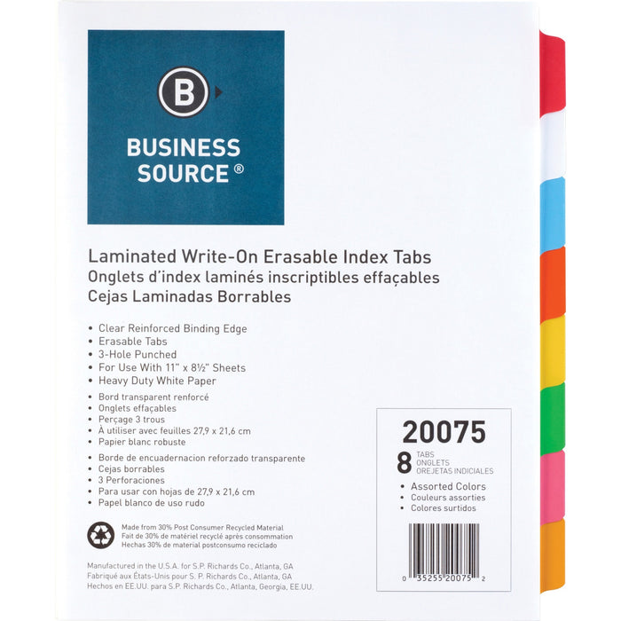 Business Source Laminated Write-On Tab Indexes - BSN20075