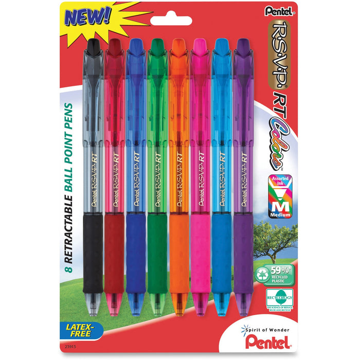 Pentel Recycled Retractable R.S.V.P. Colors Pens - PENBK93CRBP8M