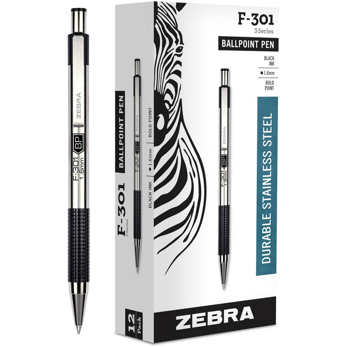 Zebra STEEL 3 Series F-301 Retractable Ballpoint Pen - ZEB27310