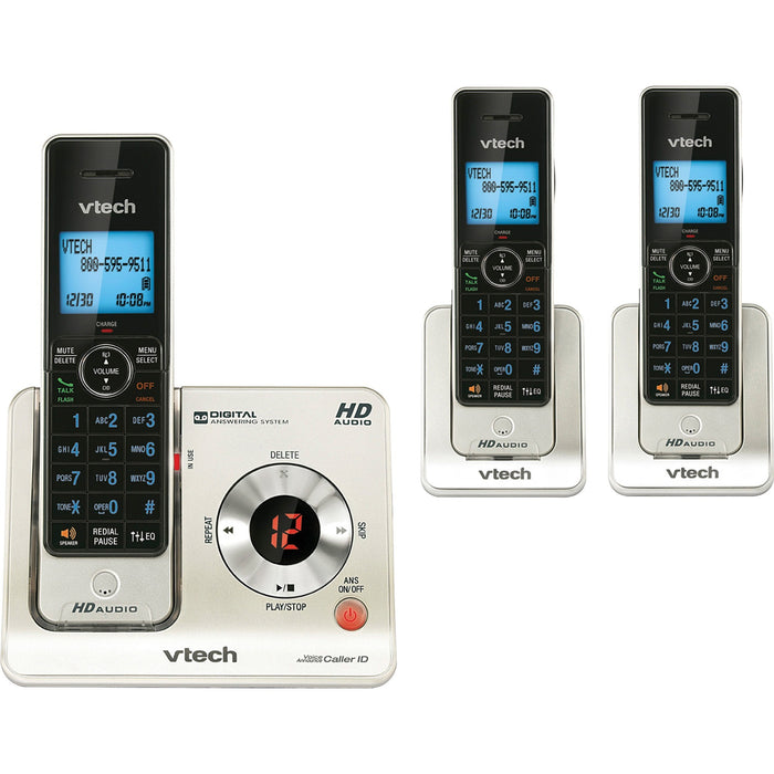 VTech LS6425-3 DECT 6.0 Expandable Cordless Phone with Answering System and Caller ID/Call Waiting, Silver with 2 Handsets - VTELS64253