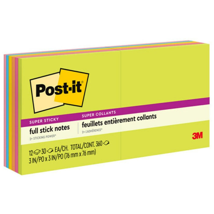 Post-it&reg; Super Sticky Full Adhesive Notes - Energy Boost Color Collection - MMMF33012SSAU