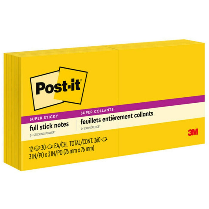 Post-it&reg; Super Sticky Full Adhesive Notes - MMMF33012SSY
