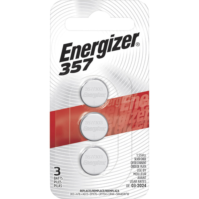 Energizer 357/303 Silver Oxide Button Battery, 3 Pack - EVE357BPZ3
