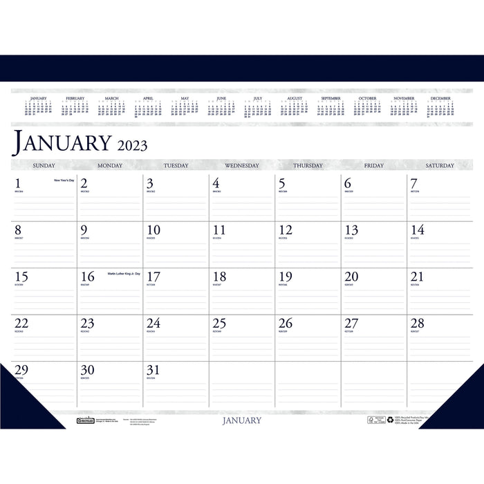 House of Doolittle Deep Blue Print 18.5" Desk Pad Calendar - HOD1506