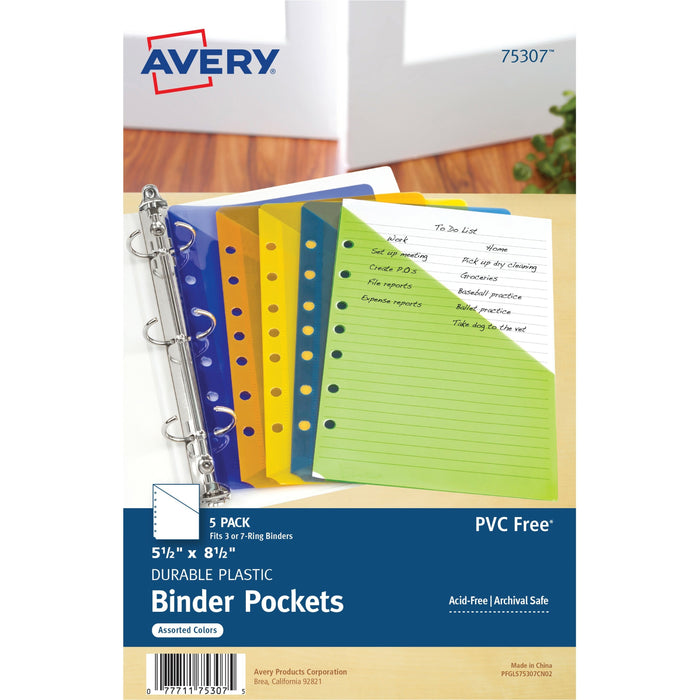 Avery&reg; Durable Mini Binder Pockets - For 3-Ring and 7-Ring Binders - AVE75307