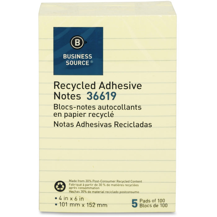Business Source Yellow Adhesive Notes - BSN36619