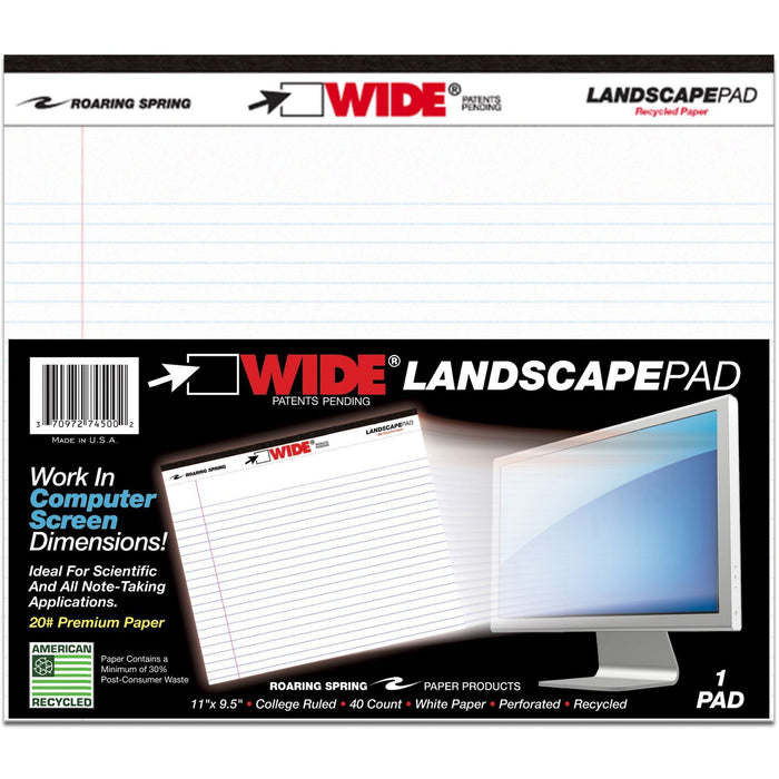 Roaring Spring Wide College Ruled Landscape Legal Pad - ROA74500