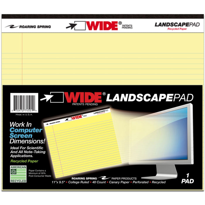 Roaring Spring Wide College Ruled Landscape Legal Pad - ROA74501