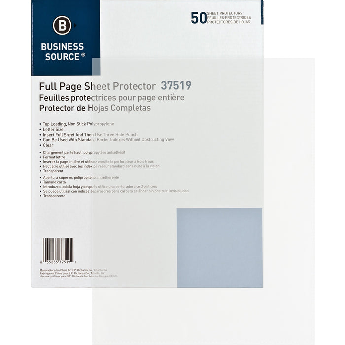 Business Source Full Sheet Top Load Poly Sheet Protectors - BSN37519