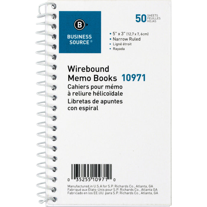 Business Source Side Wirebound Ruled Memo Book - BSN10971