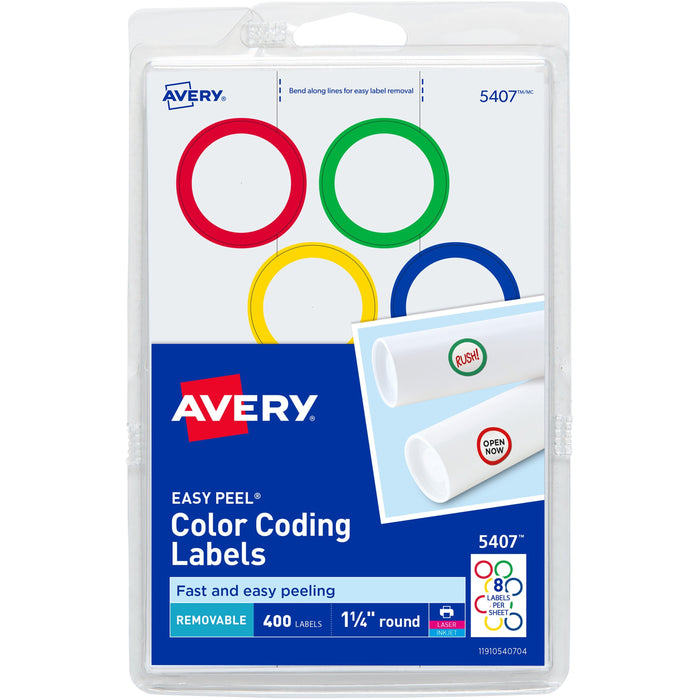 Avery&reg; Color-Coding Labels, Removable Adhesive, 1-1/4" Diameter, 400 Labels - AVE05407