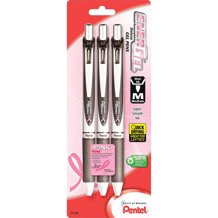 Pentel EnerGel Pink BCA Ribbon RTX Liquid Gel Pens - PENBL77ABP3ABC
