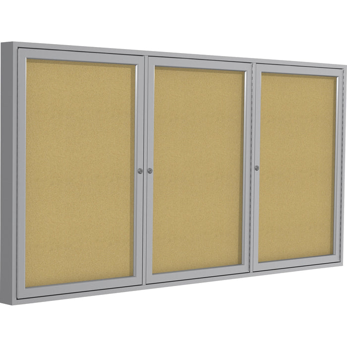 Ghent 3 Door Enclosed Natural Cork Bulletin Board with Satin Frame - GHEPA34896K