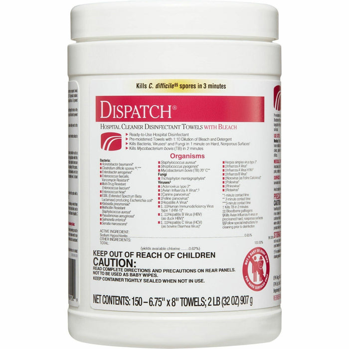 Dispatch Hospital Cleaner Disinfectant Towels with Bleach - CLO69150